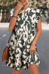 Bohemian Floral Print Flutter Sleeve Button Detail Ruffled Hem Mini Dress